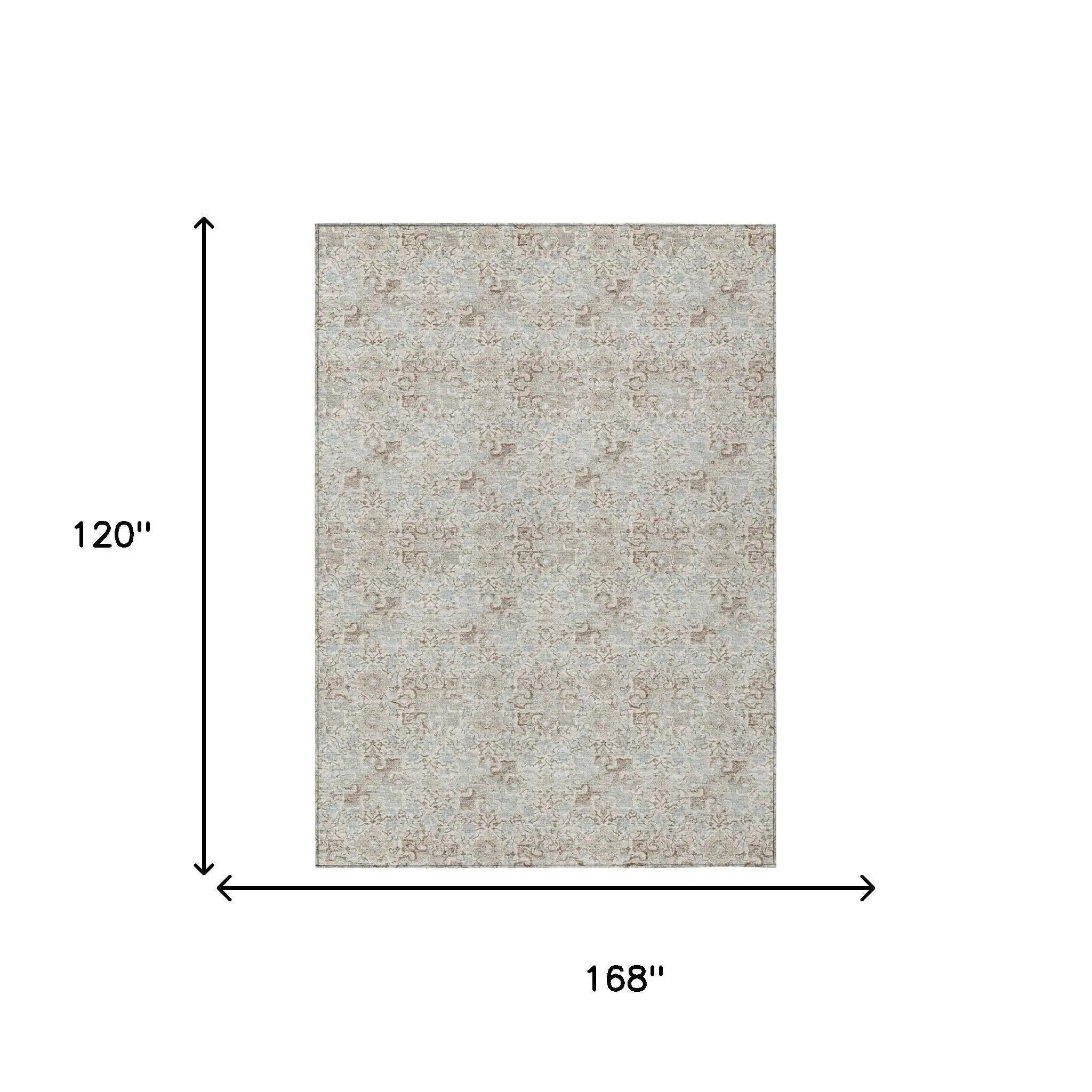 10' X 14' Ivory And Silver Damask Washable Indoor Outdoor Area Rug Homeroots Outdoor