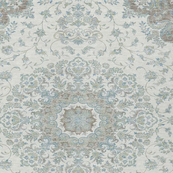 10' X 14' Ivory And Silver Floral Medallion Washable Indoor Outdoor Area Rug Homeroots Outdoor