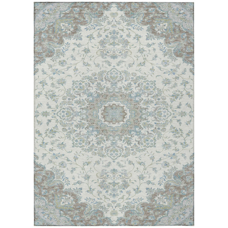 10' X 14' Ivory And Silver Floral Medallion Washable Indoor Outdoor Area Rug Homeroots Outdoor