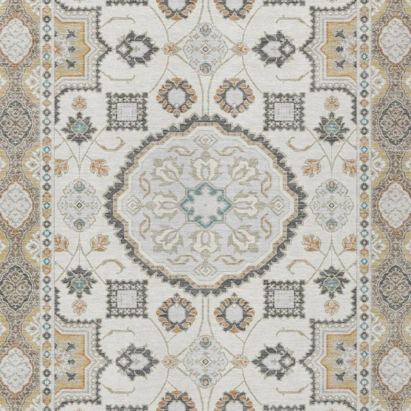 10' X 14' Ivory And Silver Floral Medallion Washable Indoor Outdoor Area Rug Homeroots Outdoor