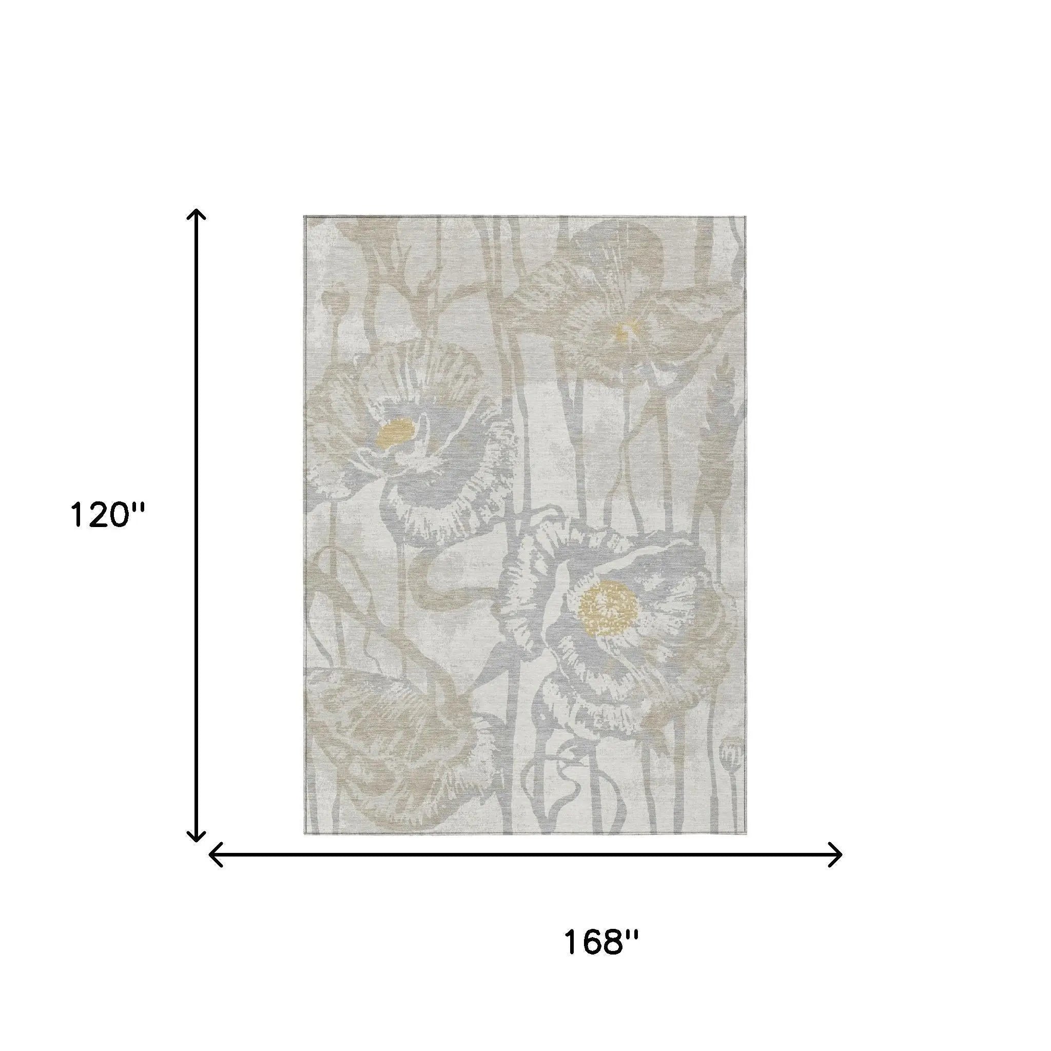 10' X 14' Ivory And Silver Floral Washable Indoor Outdoor Area Rug Homeroots Outdoor