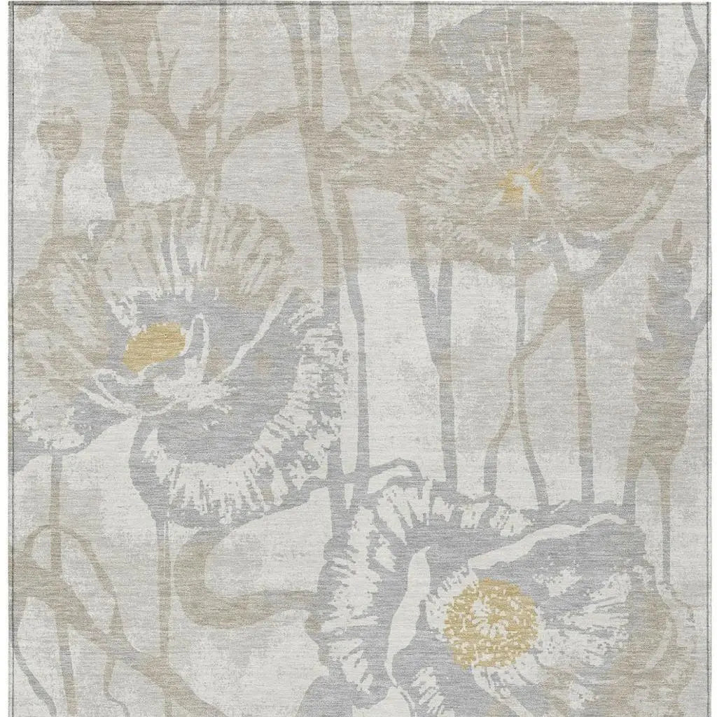 10' X 14' Ivory And Silver Floral Washable Indoor Outdoor Area Rug Homeroots Outdoor