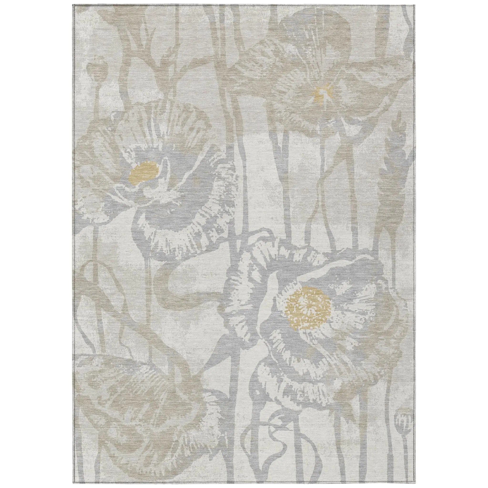 10' X 14' Ivory And Silver Floral Washable Indoor Outdoor Area Rug Homeroots Outdoor