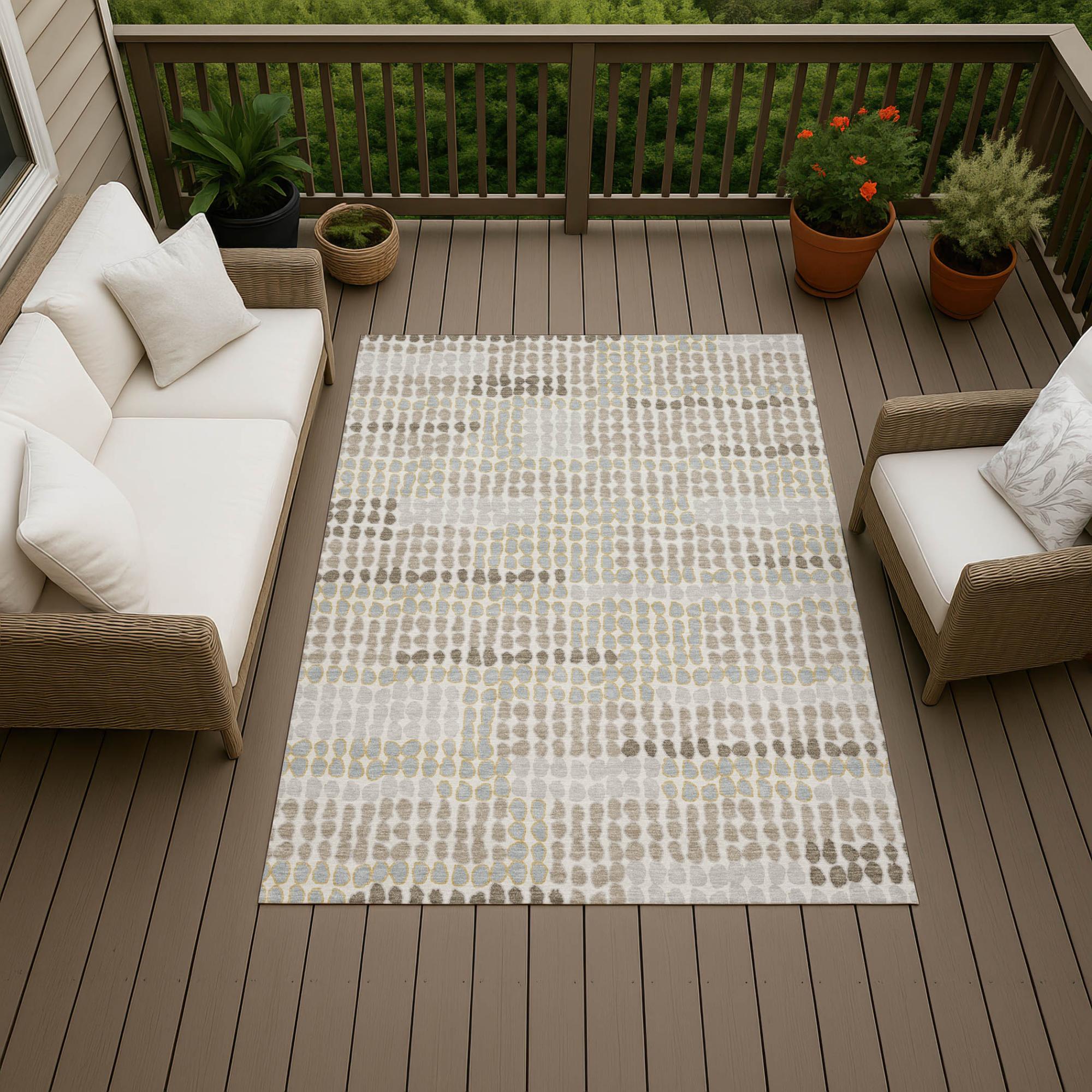 10' X 14' Ivory And Silver Geometric Washable Indoor Outdoor Area Rug Homeroots Outdoor
