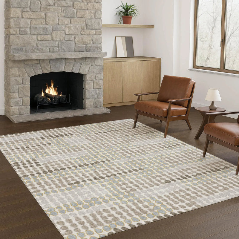 10' X 14' Ivory And Silver Geometric Washable Indoor Outdoor Area Rug Homeroots Outdoor