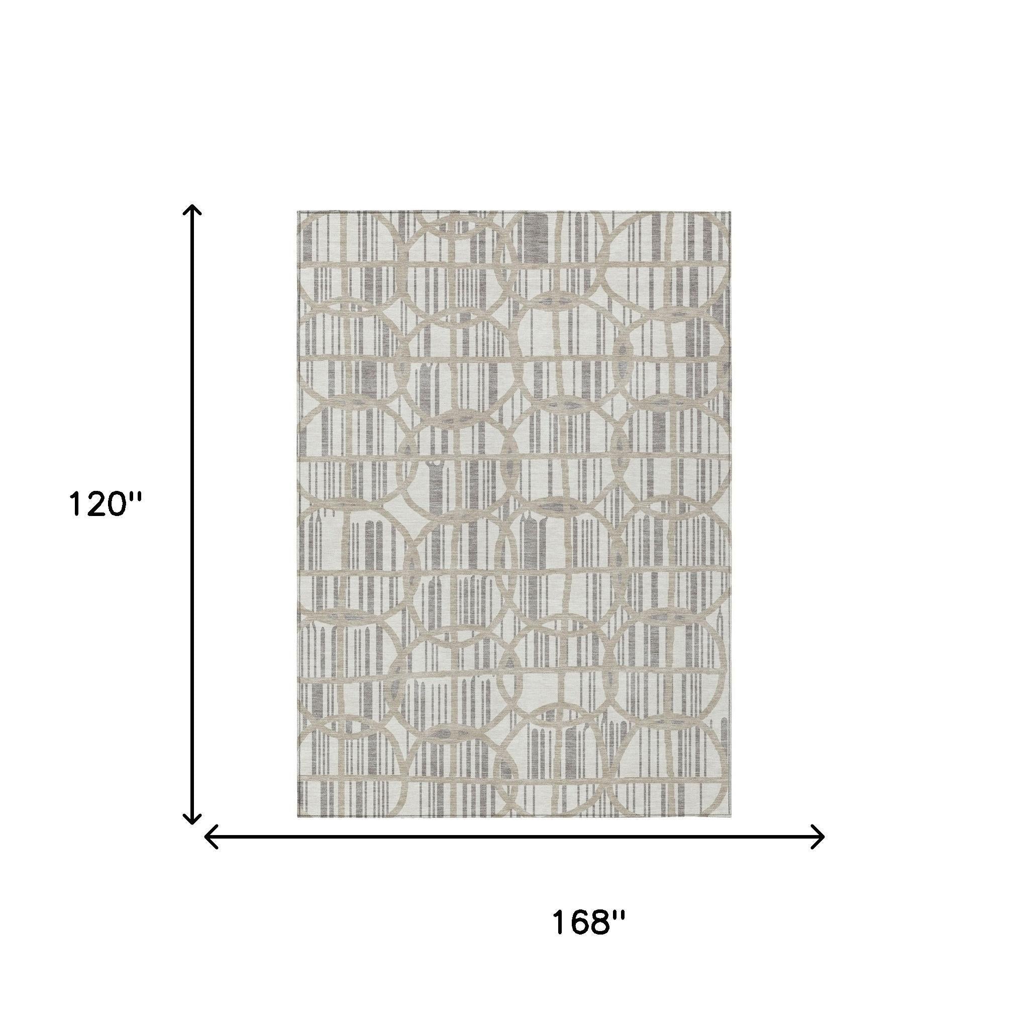 10' X 14' Ivory And Silver Geometric Washable Indoor Outdoor Area Rug Homeroots Outdoor