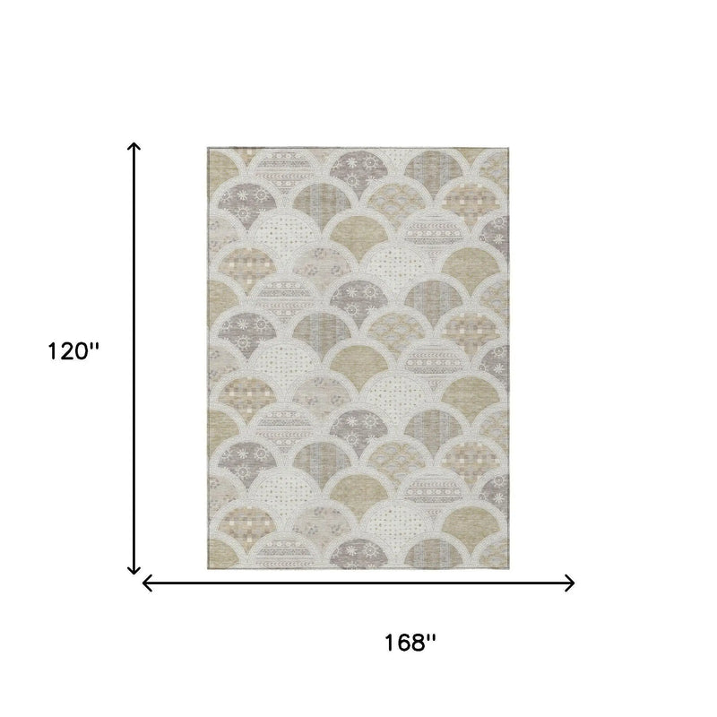 10' X 14' Ivory And Silver Geometric Washable Indoor Outdoor Area Rug Homeroots Outdoor