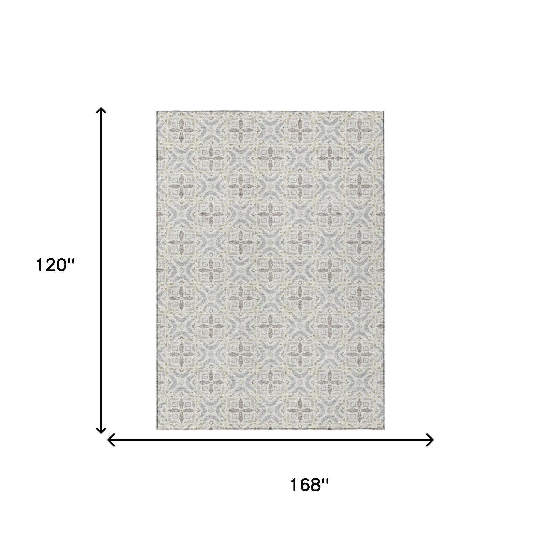 10' X 14' Ivory And Silver Geometric Washable Indoor Outdoor Area Rug Homeroots Outdoor