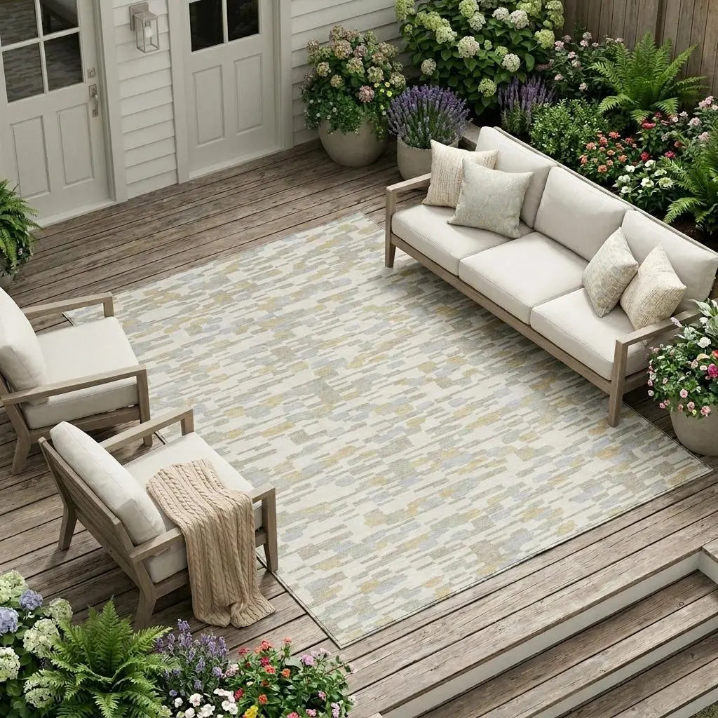 10' X 14' Ivory And Silver Geometric Washable Indoor Outdoor Area Rug Homeroots Outdoor