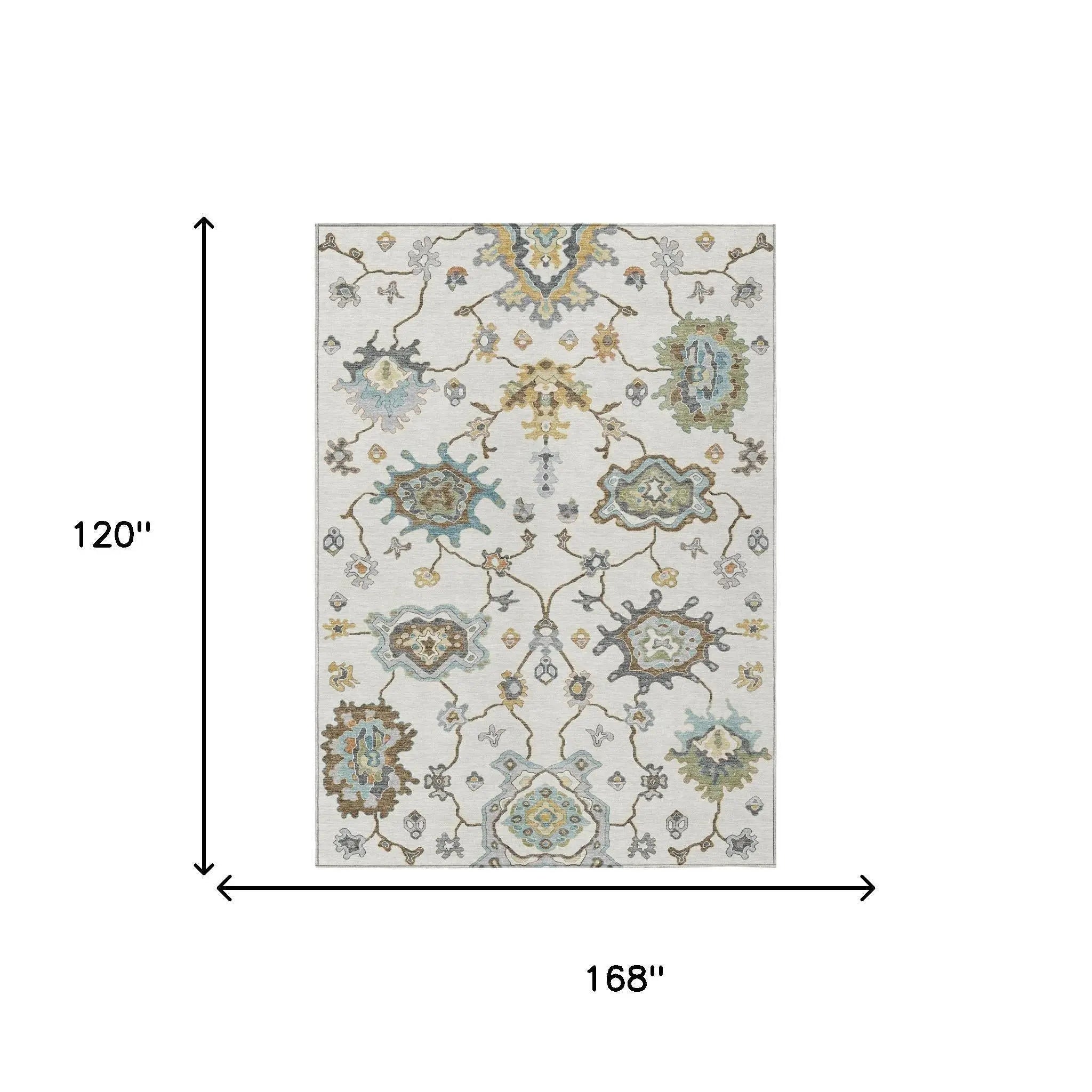 10' X 14' Ivory And Silver Oriental Washable Indoor Outdoor Area Rug Homeroots Outdoor
