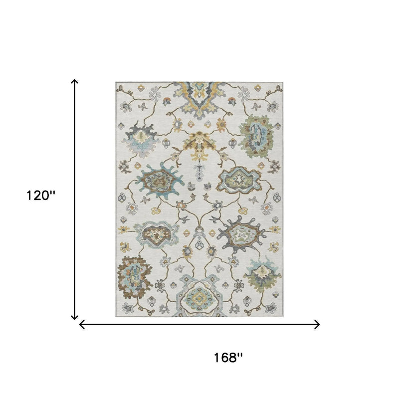 10' X 14' Ivory And Silver Oriental Washable Indoor Outdoor Area Rug Homeroots Outdoor
