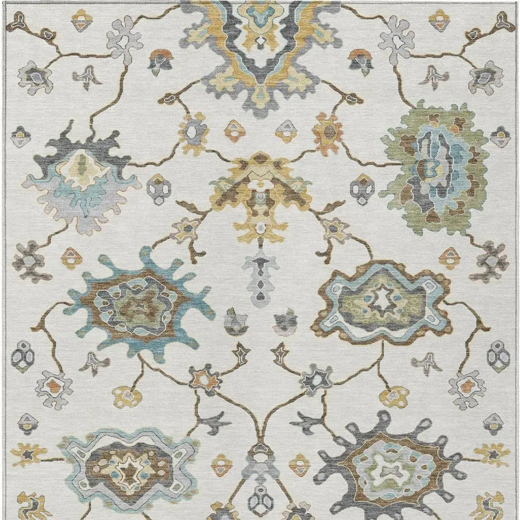 10' X 14' Ivory And Silver Oriental Washable Indoor Outdoor Area Rug Homeroots Outdoor