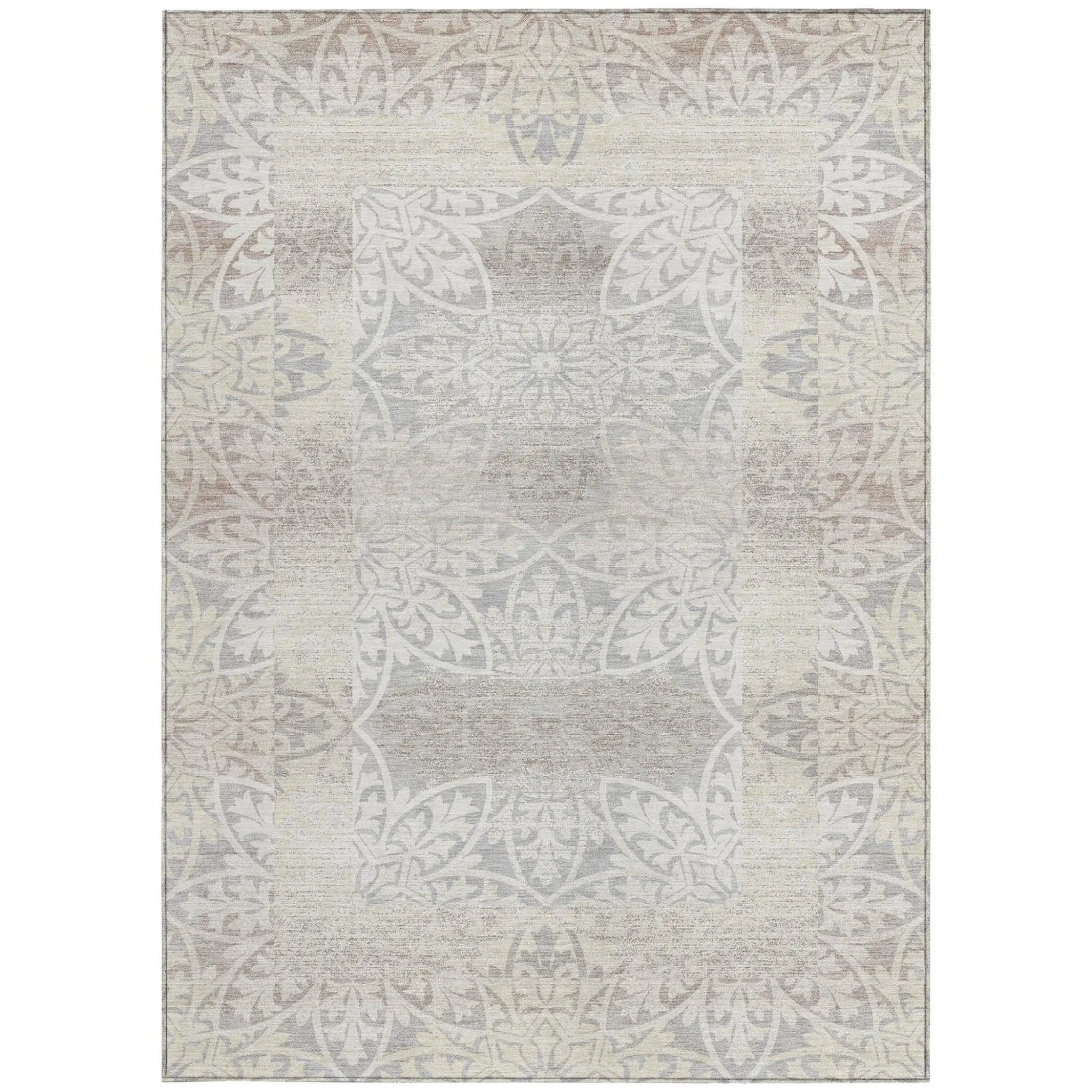 10' X 14' Ivory And Silver Oriental Washable Indoor Outdoor Area Rug Homeroots Outdoor