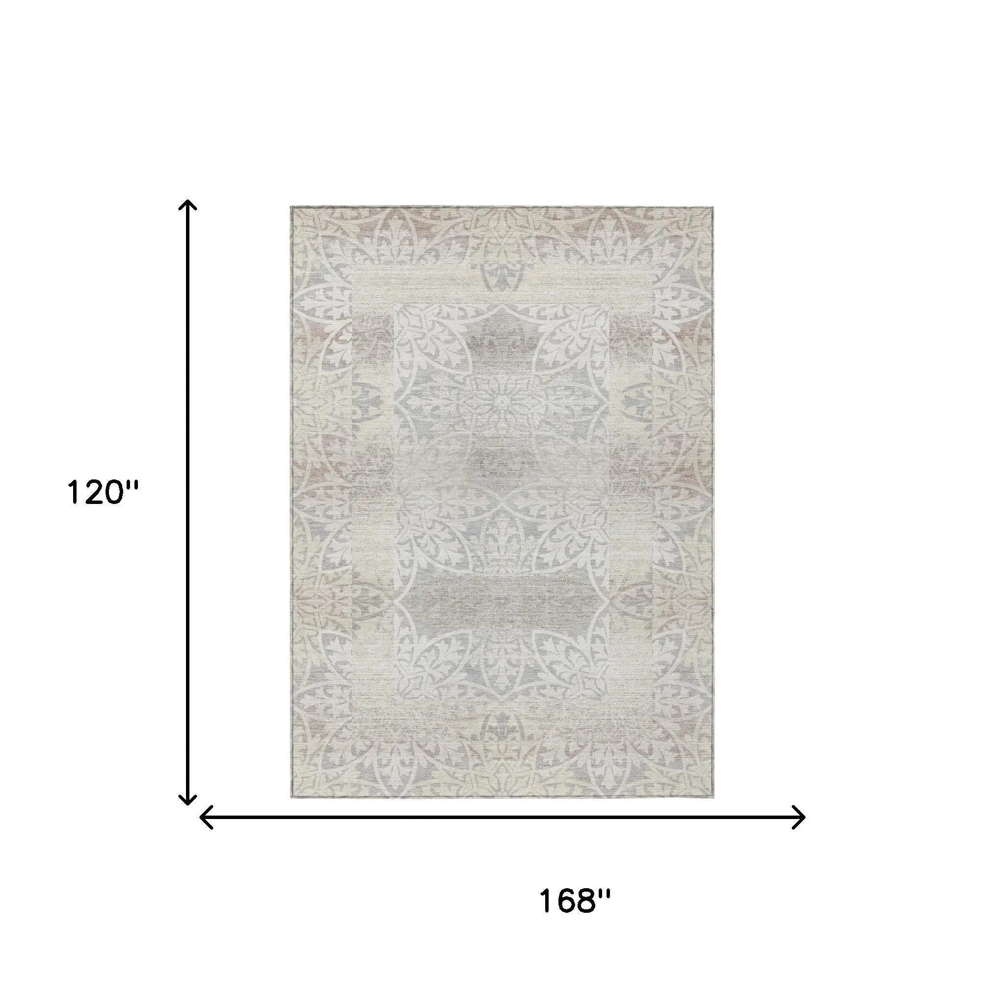 10' X 14' Ivory And Silver Oriental Washable Indoor Outdoor Area Rug Homeroots Outdoor