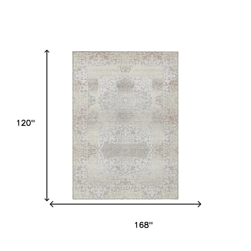 10' X 14' Ivory And Silver Oriental Washable Indoor Outdoor Area Rug Homeroots Outdoor