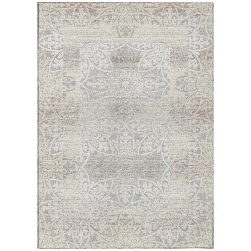 10' X 14' Ivory And Silver Oriental Washable Indoor Outdoor Area Rug Homeroots Outdoor