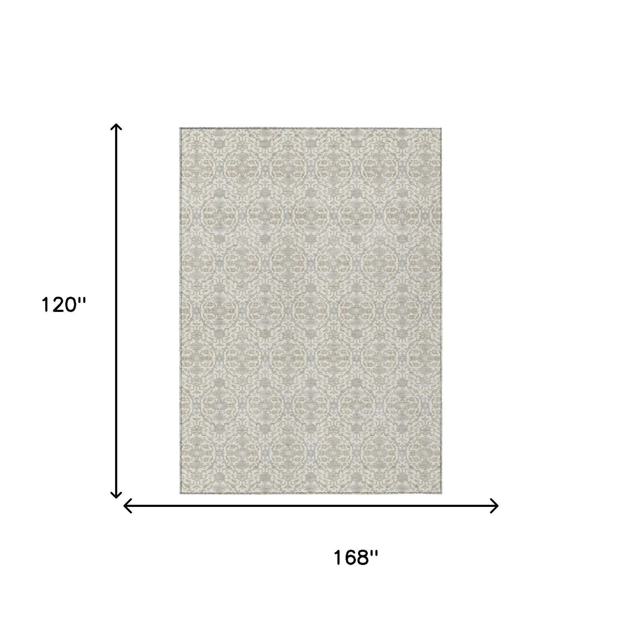 10' X 14' Ivory And Silver Oriental Washable Indoor Outdoor Area Rug Homeroots Outdoor