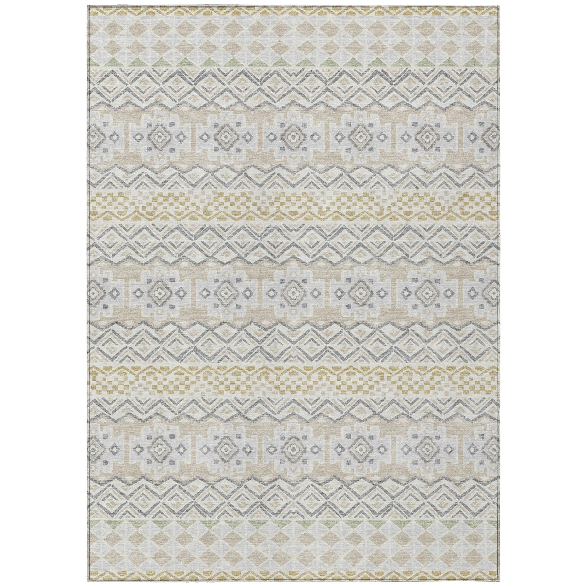 10' X 14' Ivory And Silver Striped Washable Indoor Outdoor Area Rug Homeroots Outdoor