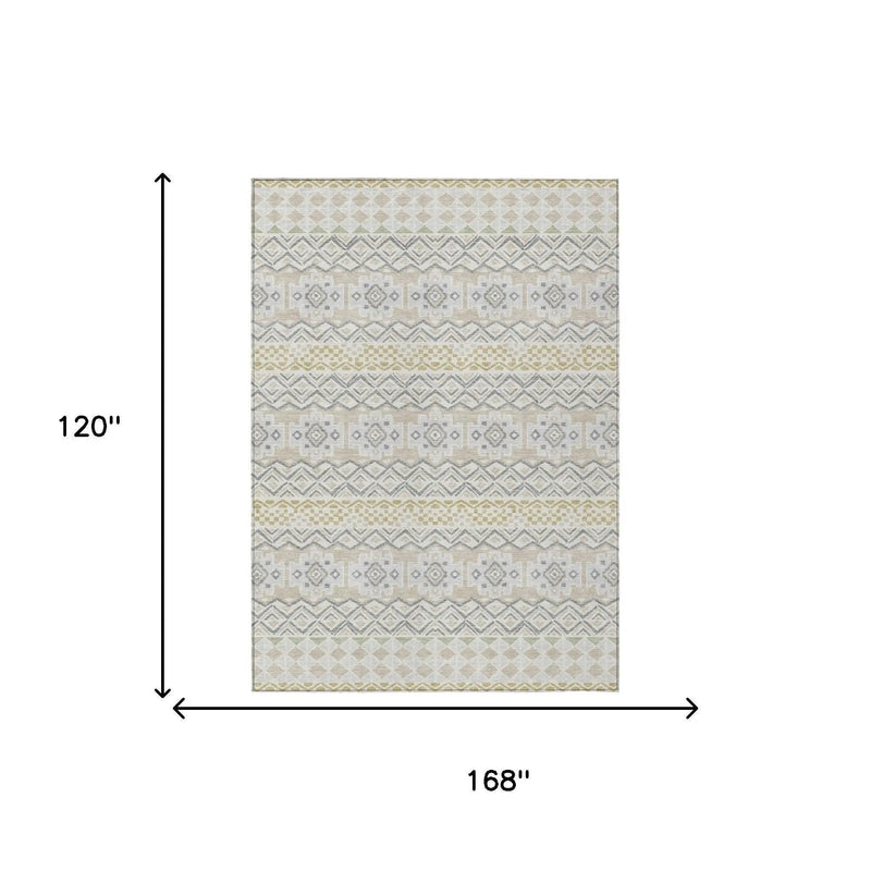 10' X 14' Ivory And Silver Striped Washable Indoor Outdoor Area Rug Homeroots Outdoor