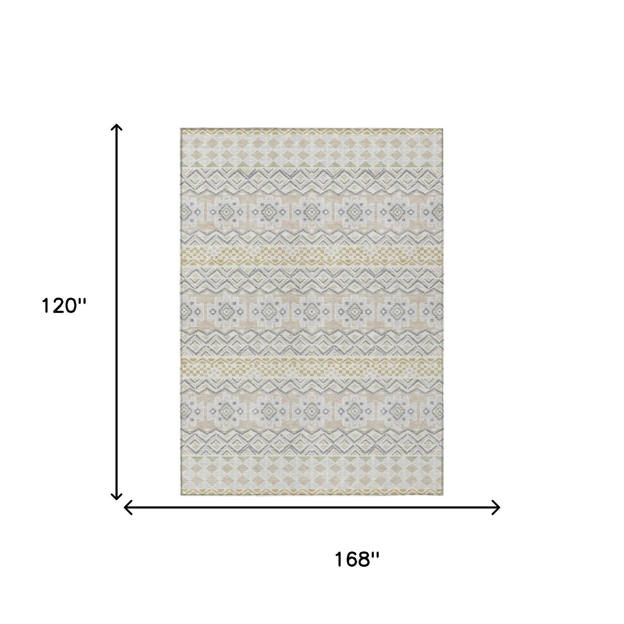 10' X 14' Ivory And Silver Striped Washable Indoor Outdoor Area Rug Homeroots Outdoor