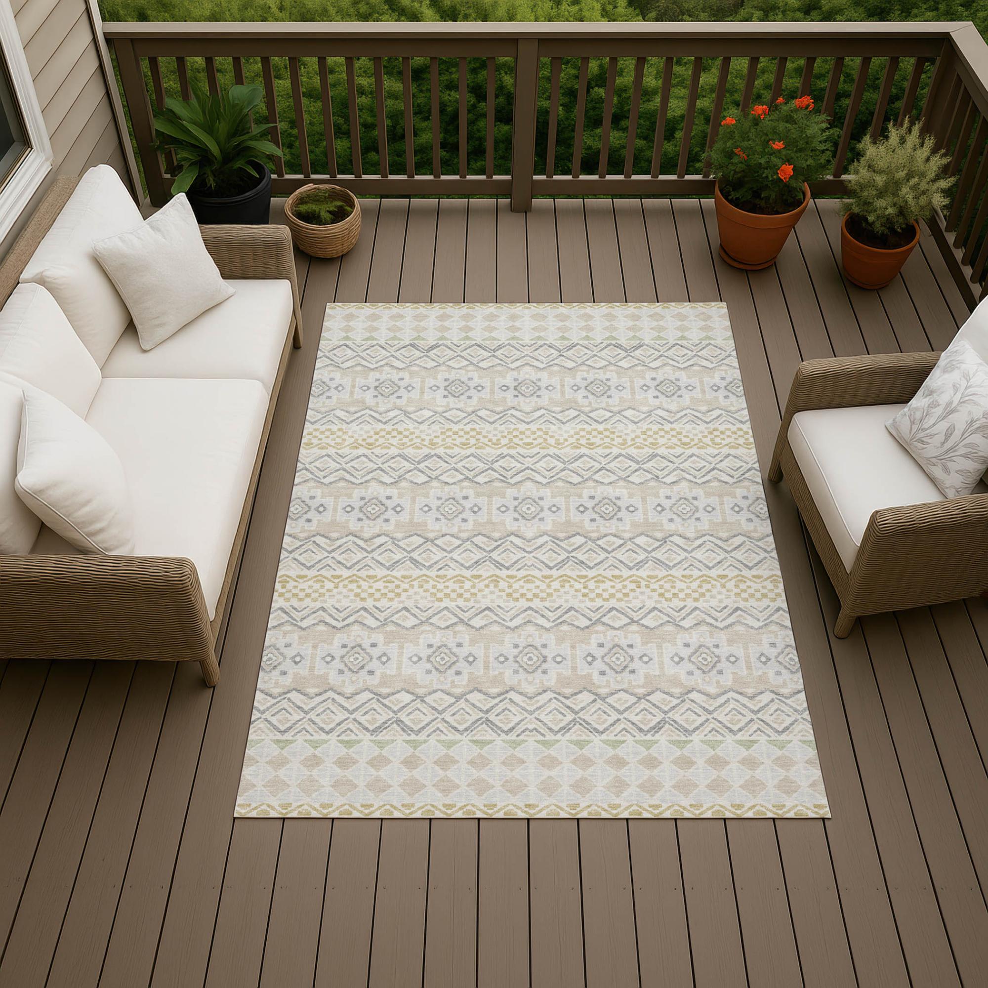 10' X 14' Ivory And Silver Striped Washable Indoor Outdoor Area Rug Homeroots Outdoor