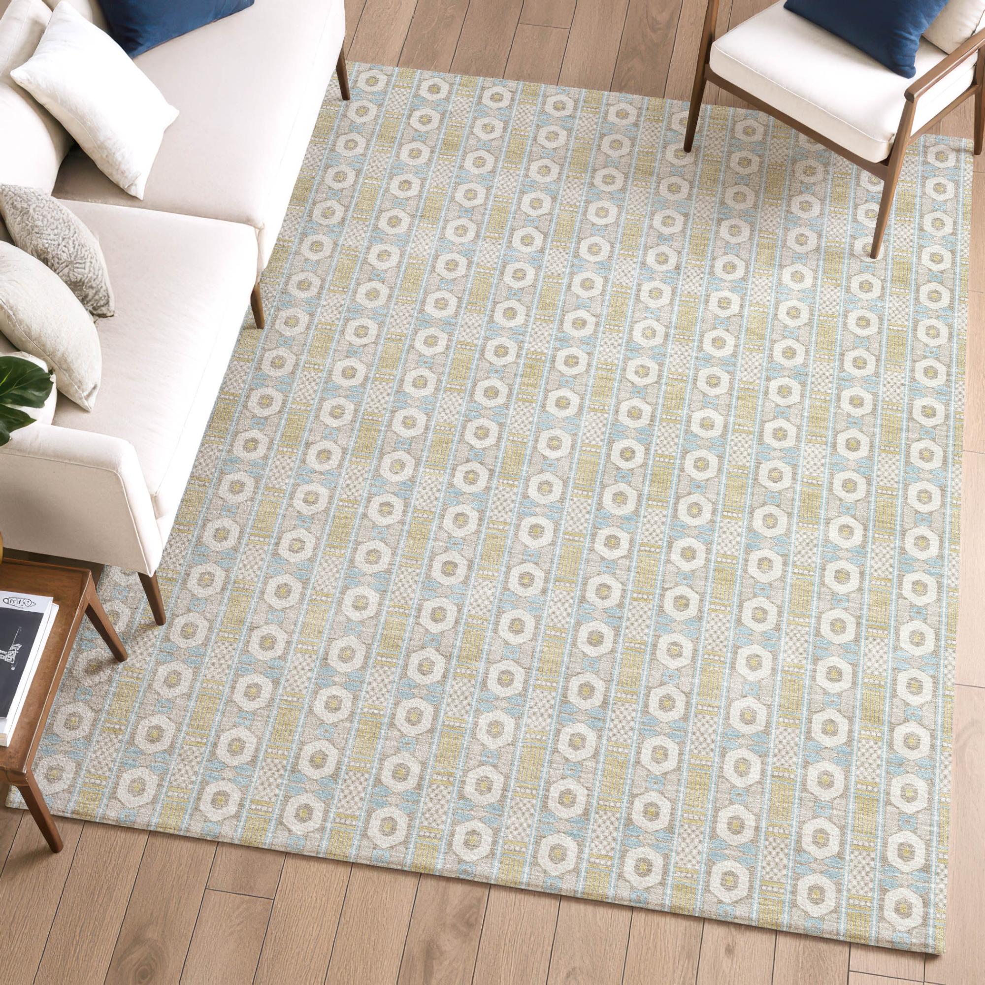 10' X 14' Ivory And Silver Striped Washable Indoor Outdoor Area Rug Homeroots Outdoor