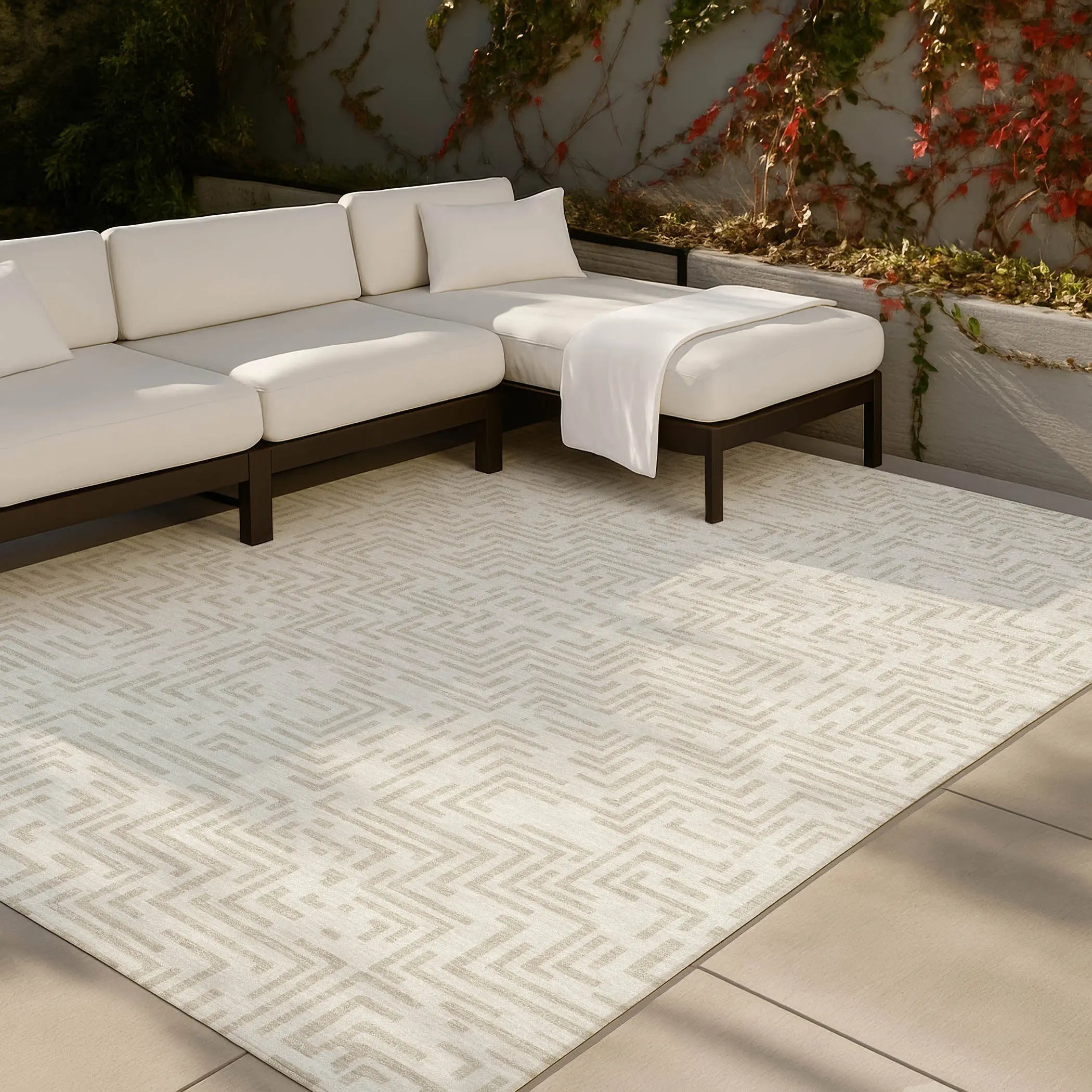 10' X 14' Ivory And Sky Blue Geometric Washable Indoor Outdoor Area Rug Homeroots Outdoor