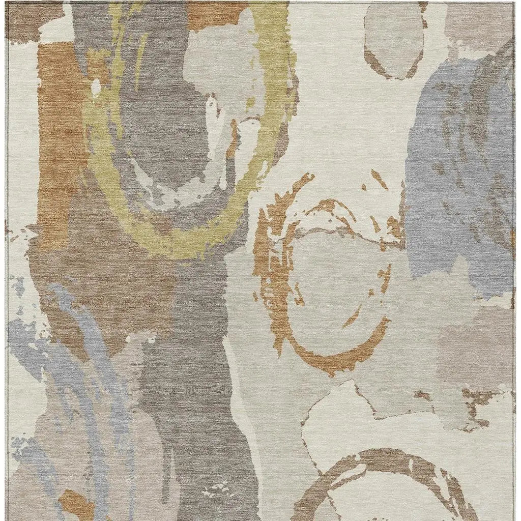 10' X 14' Ivory And Taupe Abstract Washable Indoor Outdoor Area Rug Homeroots Outdoor