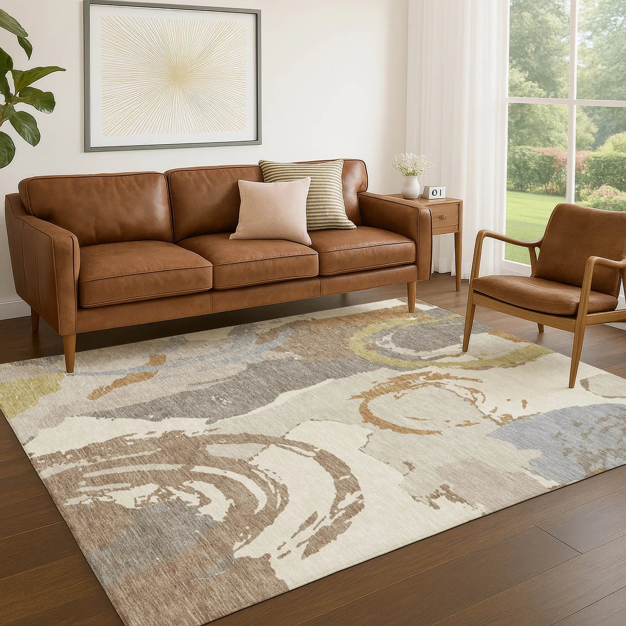 10' X 14' Ivory And Taupe Abstract Washable Indoor Outdoor Area Rug Homeroots Outdoor