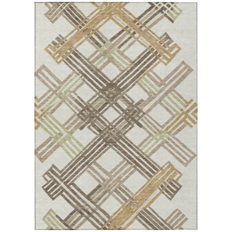 10' X 14' Ivory And Taupe Geometric Washable Indoor Outdoor Area Rug Homeroots Outdoor