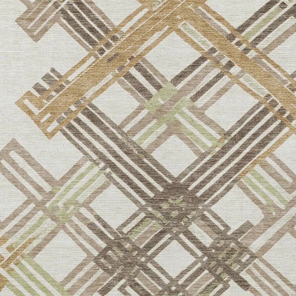 10' X 14' Ivory And Taupe Geometric Washable Indoor Outdoor Area Rug Homeroots Outdoor