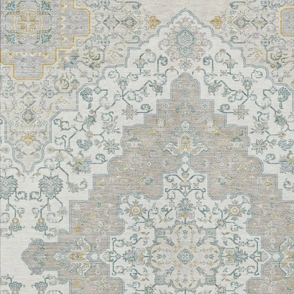 10' X 14' Ivory And Taupe Medallion Washable Indoor Outdoor Area Rug Homeroots Outdoor