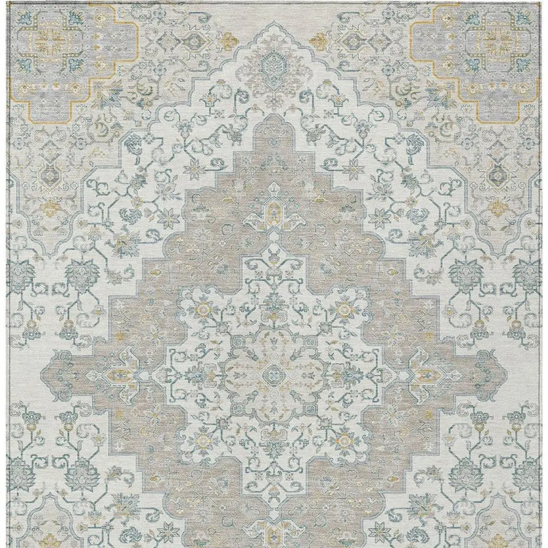 10' X 14' Ivory And Taupe Medallion Washable Indoor Outdoor Area Rug Homeroots Outdoor
