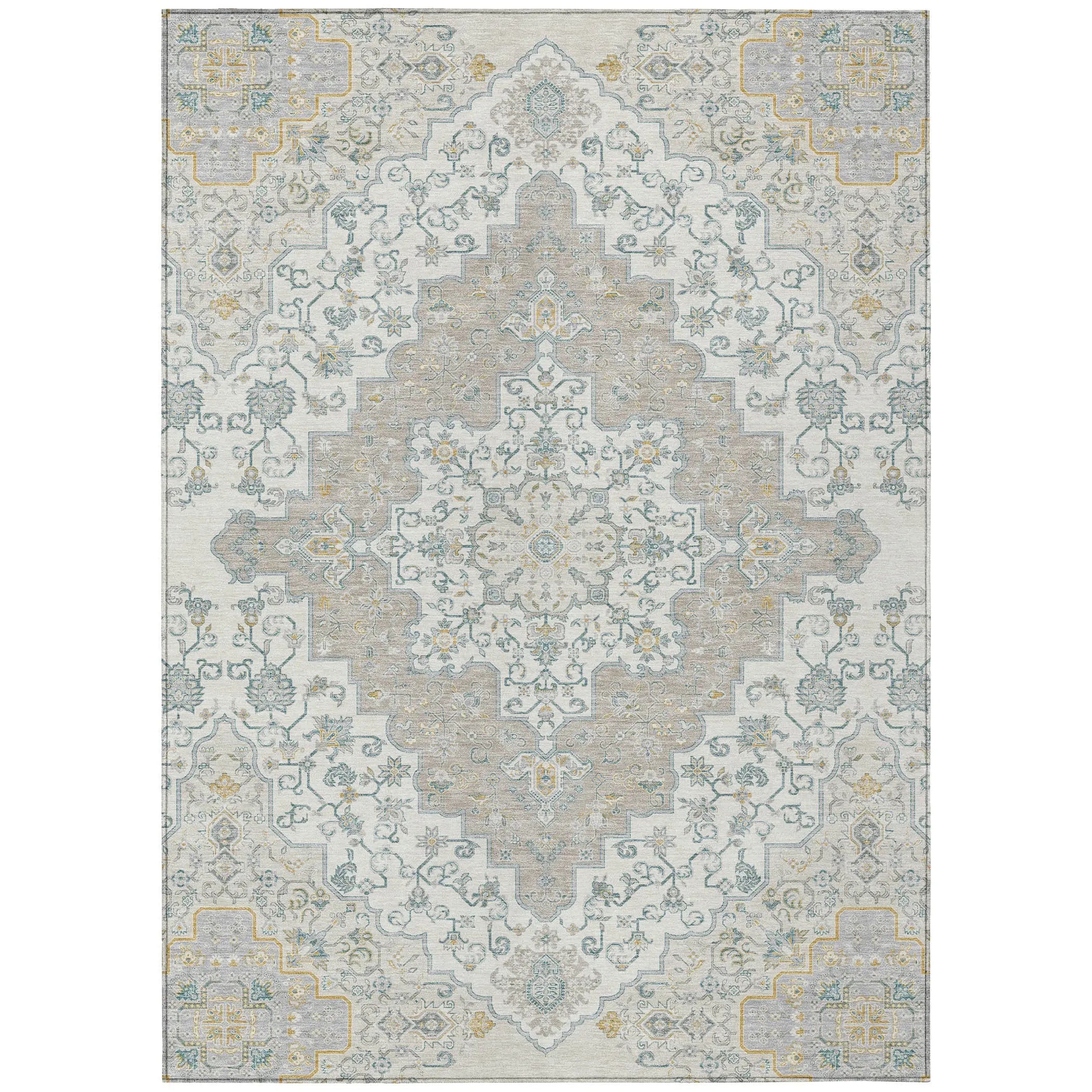 10' X 14' Ivory And Taupe Medallion Washable Indoor Outdoor Area Rug Homeroots Outdoor