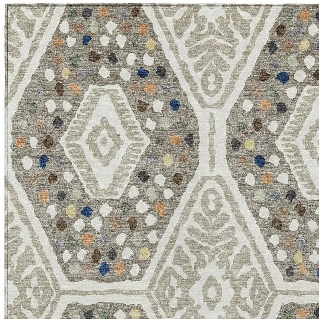 10' X 14' Ivory And Taupe Tribal Washable Indoor Outdoor Area Rug Homeroots Outdoor