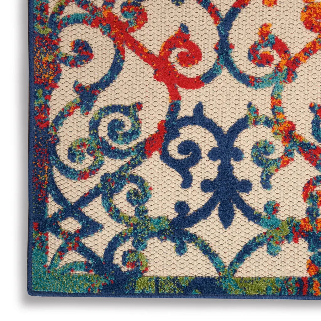 10' X 14' Ivory Blue Orange Green And Red Medallion Indoor Outdoor Area Rug Homeroots Outdoor