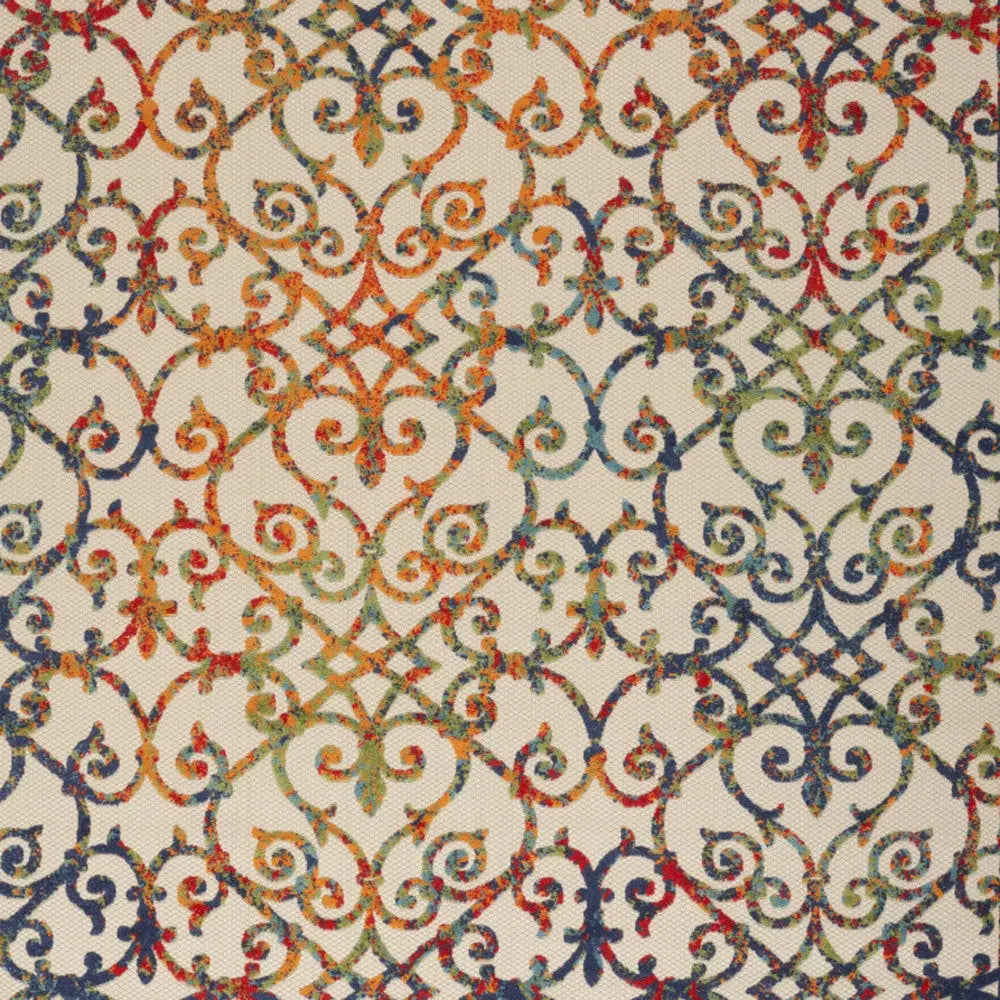 10' X 14' Ivory Blue Orange Green And Red Medallion Indoor Outdoor Area Rug Homeroots Outdoor