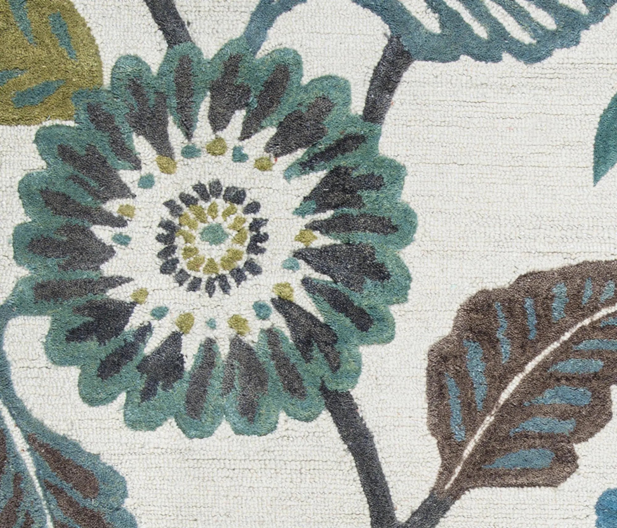 10' X 14' Ivory Brown Blue Teal And Green Wool Floral Hand Tufted Area Rug Homeroots Home Decor