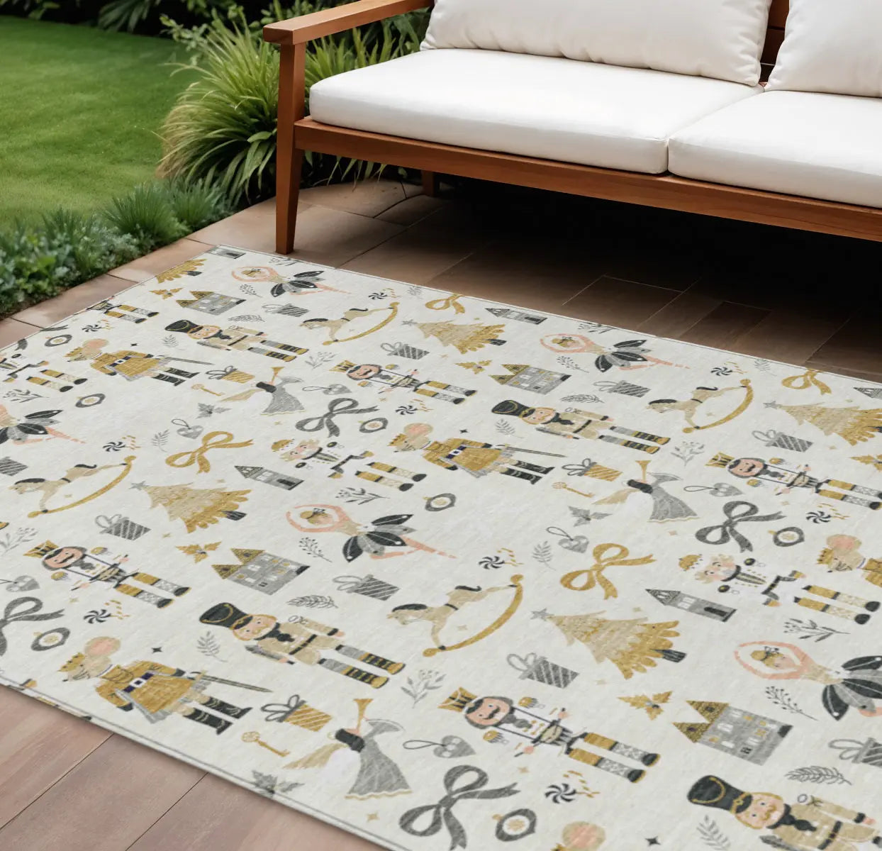 10' X 14' Ivory Gold Black And Gray Village House Washable Indoor Outdoor Area Rug Homeroots Outdoor
