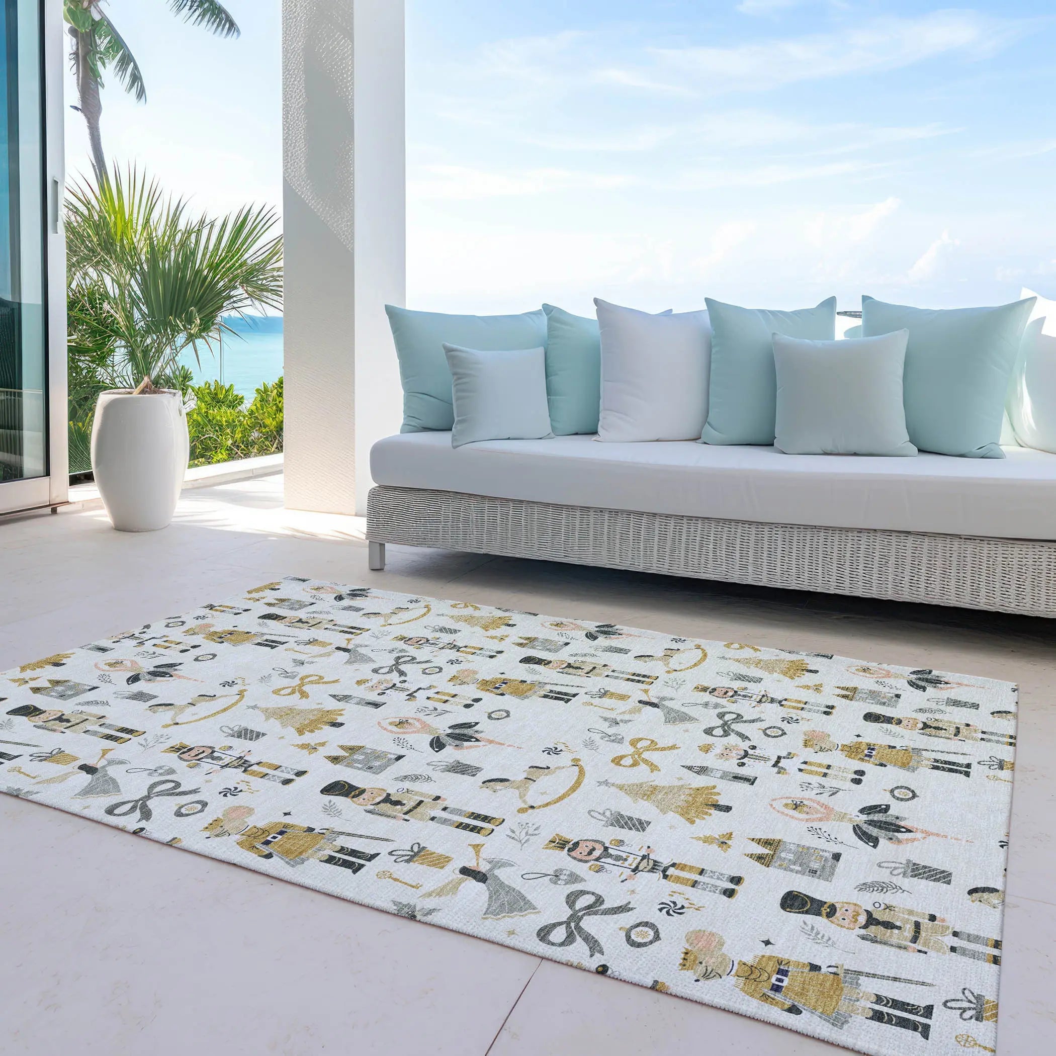 10' X 14' Ivory Gold Black And Gray Village House Washable Indoor Outdoor Area Rug Homeroots Outdoor