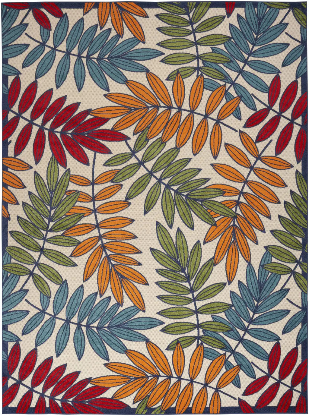 10' X 14' Ivory Yellow Orange Green And Blue Palm Leaf Indoor Outdoor Area Rug Homeroots Outdoor