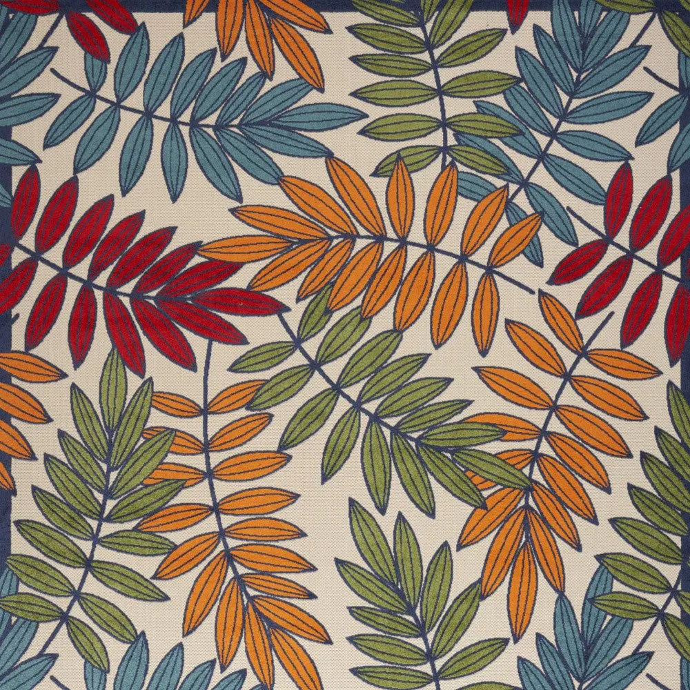 10' X 14' Ivory Yellow Orange Green And Blue Palm Leaf Indoor Outdoor Area Rug Homeroots Outdoor