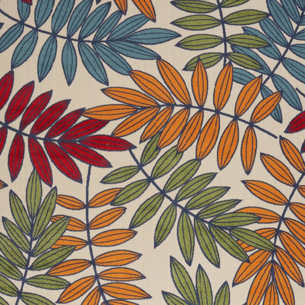 10' X 14' Ivory Yellow Orange Green And Blue Palm Leaf Indoor Outdoor Area Rug Homeroots Outdoor