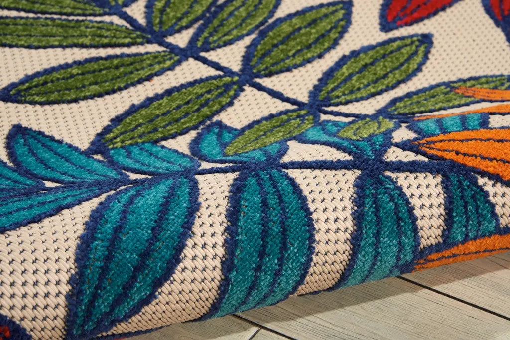 10' X 14' Ivory Yellow Orange Green And Blue Palm Leaf Indoor Outdoor Area Rug Homeroots Outdoor