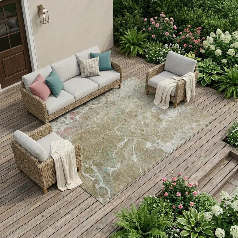 10' X 14' Khaki And Brown Abstract Washable Indoor Outdoor Area Rug Homeroots Outdoor