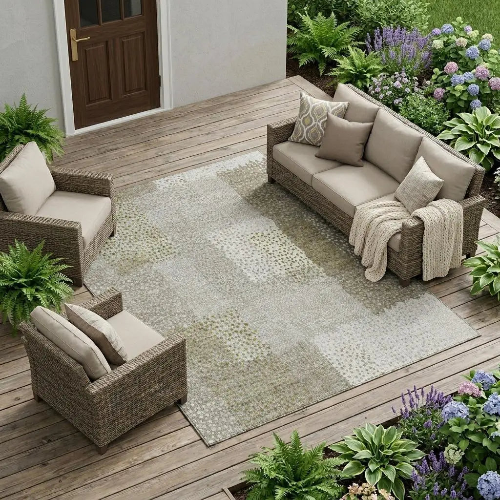 10' X 14' Khaki And Brown Abstract Washable Indoor Outdoor Area Rug Homeroots Outdoor
