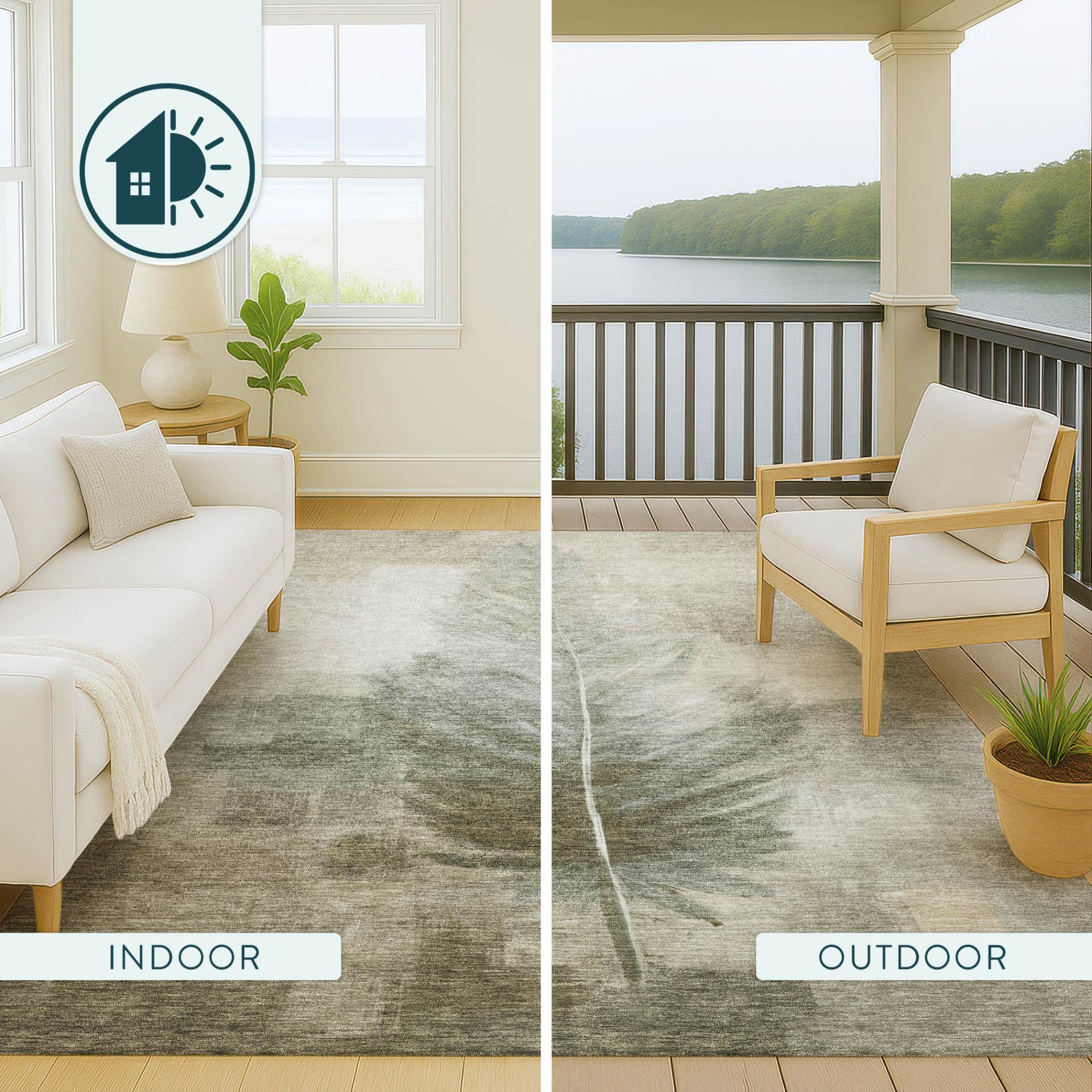 10' X 14' Khaki And Brown Botanical Leaves Washable Indoor Outdoor Area Rug Homeroots Outdoor