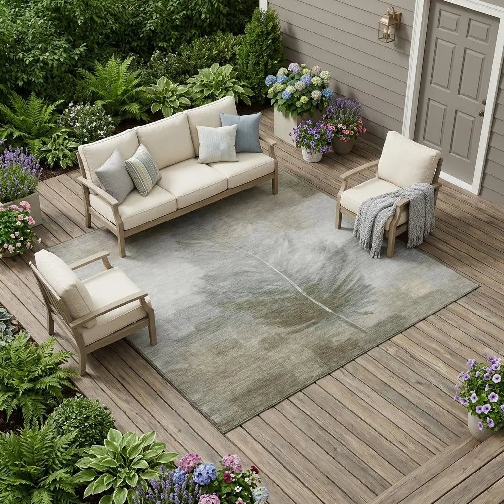 10' X 14' Khaki And Brown Botanical Leaves Washable Indoor Outdoor Area Rug Homeroots Outdoor