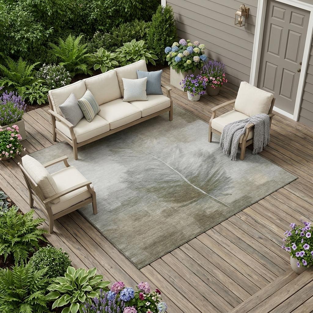10' X 14' Khaki And Brown Botanical Leaves Washable Indoor Outdoor Area Rug Homeroots Outdoor