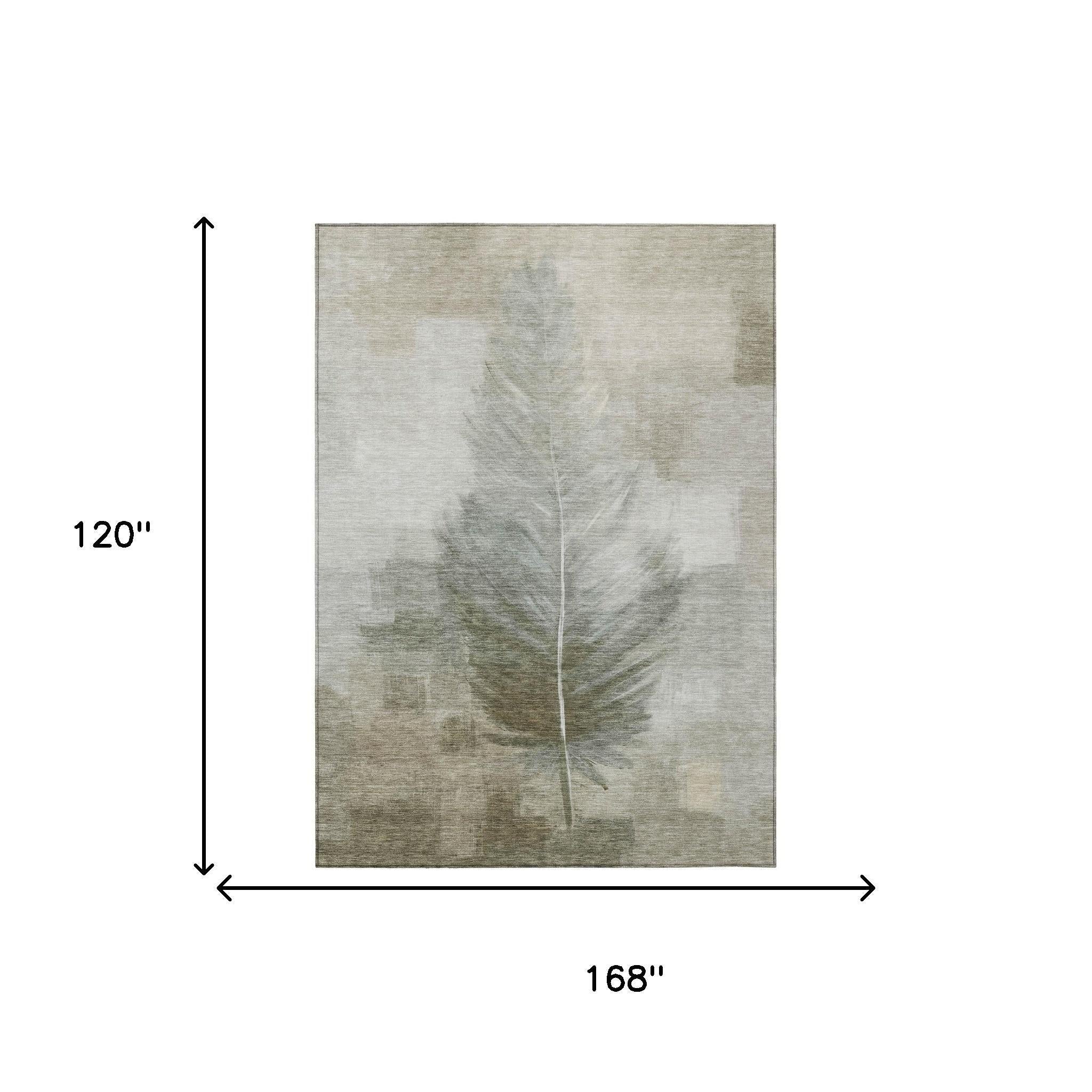 10' X 14' Khaki And Brown Botanical Leaves Washable Indoor Outdoor Area Rug Homeroots Outdoor